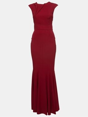 Roland Mouret Red‎ Burgundy Crepe Asymmetrical Mermaid Gown Dress 10